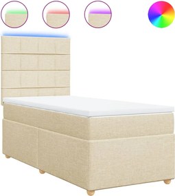 vidaXL Κρεβάτι Boxspring με Στρώμα Κρεμ 90x190 εκ.Υφασμάτινο