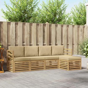 vidaXL Σειρά Καναπέ Εξωτερικού 5 pcs Λευκό και Μπεζ Πολυεστέρας