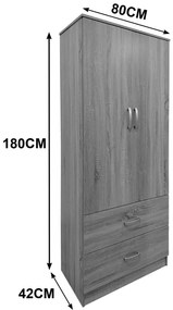 Ντουλάπα δίφυλλη με 2 συρτάρια Lego pakoworld σε sonoma-ανθρακί απόχρωση 80x42x180εκ