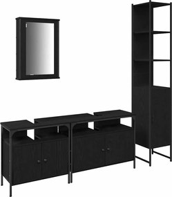 vidaXL Σετ Επίπλων Μπάνιου με ράφι 4 pcs Μαύρη Οξυά Επεξεργασμένο ξύλο