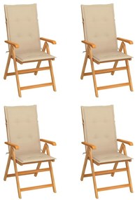 Καρέκλες Κήπου 4 τεμ. από Μασίφ Ξύλο Teak με Μπεζ Μαξιλάρια - Μπεζ
