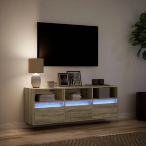 Έπιπλο Τοίχου Τηλεόρασης με LED Sonoma Δρυς 130x31x45 εκ. - Καφέ