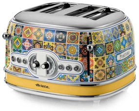 Τοστιέρα ψωμιού Ariete Positano 0156/0P, 1600W, 4 φέτες, 3 λειτουργίες, 6 στάδια, Κινητός δίσκος για ψίχουλα, Λευκό/κίτρινο