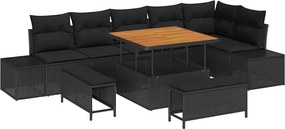 vidaXL Σετ Καναπέ Κήπου με μαξιλάρι 9 pcs Μαύρο Πολυ ράταν