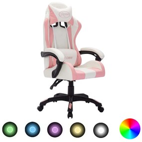 Καρέκλα Racing με Φωτισμό RGB LED Ροζ/Μαύρο Συνθετικό Δέρμα - Ροζ