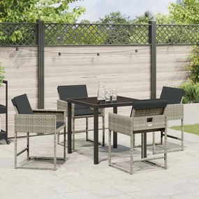 vidaXL Σέτ φαγητού για κήπο με μαξιλάρι 5 pcs Ανοιχτό γκρι Πολυ ράταν