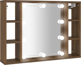 vidaXL Έπιπλο Καθρέπτη με LED Καφέ Δρυς 76 x 15 x 55 εκ.