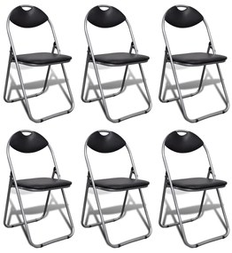 Καρέκλες Τραπεζαρίας Πτυσσόμενες 6 τεμ. Μαύρες Δερματίνη/Ατσάλι