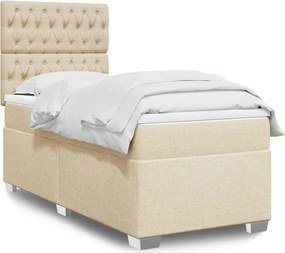 vidaXL Κρεβάτι Boxspring με Στρώμα Κρεμ 90x200 εκ.Υφασμάτινο