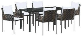 vidaXL Σέτ φαγητού για κήπο 7 pcs Καφέ Πολυ ράταν