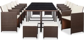 vidaXL Σετ Τραπεζαρίας Εξ. Χώρου 15 τεμ. Καφέ Συνθ. Ρατάν με Μαξιλάρια