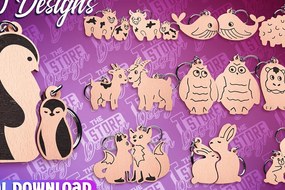 Σετ των 2 Intra απο ξύλο plywood  Χρώμα wenge 3mm-4mm πάχος - Μπρελόκ Family Puzzle | Αρχεία CNC Δίασταση 4x4 cm INTRAFABR-112273911