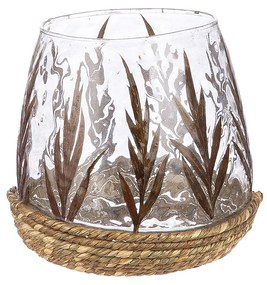 Φανάρι Καταιγίδας Conical "Greenery" Leaf Design Γυάλινο Πράσινο PU 4 H. 11 cm D. 11 cm