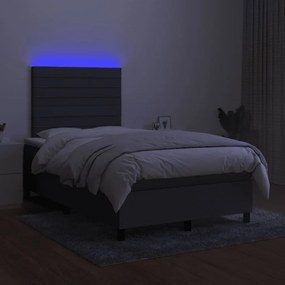 vidaXL Κρεβάτι Boxspring με Στρώμα &amp; LED Σκ.Γκρι 120x190εκ. Υφασμάτινο