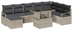 vidaXL Σετ Καναπέ Κήπου με αποθήκευση 9 pcs Ανοιχτό γκρι Πολυ ράταν