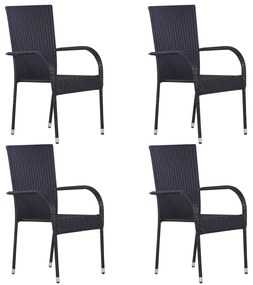 Καρέκλες Κήπου Στοιβαζόμενες 4 τεμ. Μαύρες από Συνθετικό Ρατάν