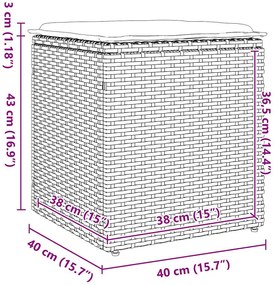 Σκαμπό κήπου με μαξιλάρια 2 τεμάχια Μπεζ 40x40x43 cm - Μπεζ