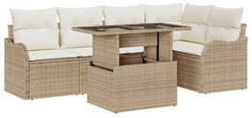 vidaXL Σετ τραπεζαρίας με μαξιλάρι 6 pcs Μπεζ Πολυ ράταν