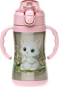 Παγούρι - Θερμός 280ml Με Καλαμάκι Kiokids Γατάκι 6444