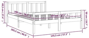 Πλαίσιο Κρεβατιού 140 x 200 εκ. από Μασίφ Ξύλο - Καφέ