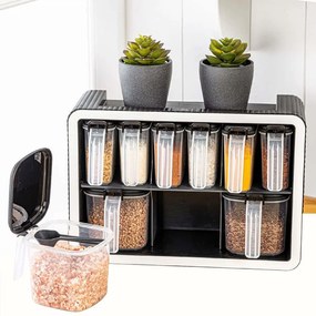 Βάση Μπαχαρικών Με Βαζάκια (Σετ 10Τμχ) 964FRM5627 32,5x12x22,5/4,5x10x8,7/9,5x10x9,3cm 250/550ml Anthracite Hermia Πλαστικό