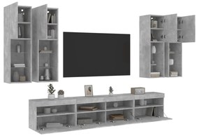 vidaXL Ντουλάπια Τηλεόρασης Τοίχου 7 τεμ. Φώτα LED Γκρι Σκυροδέματος