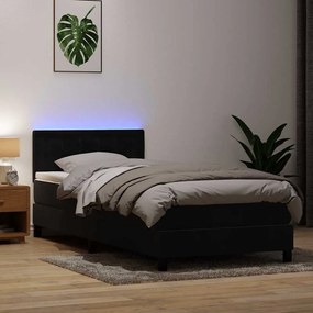 vidaXL Κρεβάτι Boxspring με Στρώμα &amp; LED Μαύρο 90x210 εκ. Βελούδινο