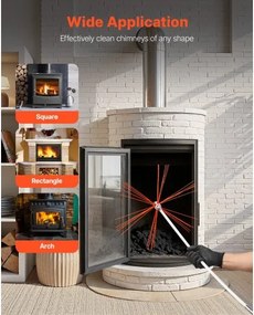 VEVOR Chimney Sweep Kit, 12m Maximum Extendable Length Chimney Sweep, Chimneys Cleaning Kit with Bristle Replacements &amp; Goggles, 90° Bendable Fireplace Cleaning Tool, for Square, Rectangle Chimneys