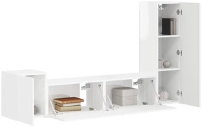 vidaXL Σετ επίπλου τηλεόρασης Επιτοίχιο 4 pcs Υψηλής γυαλάδας λευκό