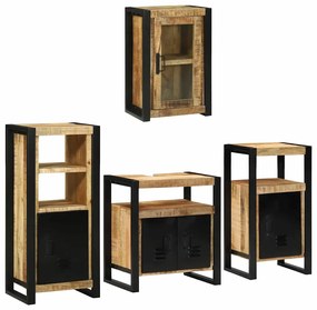 vidaXL Σετ Επίπλων Μπάνιου Επιτοίχιο 4 pcs Καφέ Στερεό ξύλο μάνγκο