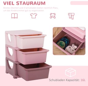 HOMCOM Κουτιά Αποθήκευσης για Παιδιά, 3 Συρτάρια, Στρογγυλεμένες Άκρες, Ανυψωμένο Σχέδιο, 37x37x56,5 cm, Ροζ