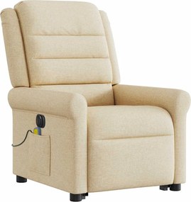 vidaXL Πολυθρόνα Μασάζ Ηλεκ. Ανακλινόμενη με Ανύψωση Κρεμ Υφασμάτινη