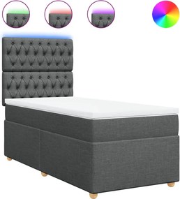 vidaXL Κρεβάτι Boxspring με Στρώμα Σκούρο Γκρι 90x190 εκ. Υφασμάτινο