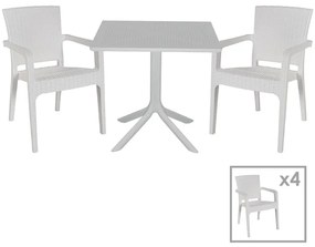 Τραπεζαρία κήπου Groovy-Halcyon pakoworld σετ 5τεμ PP λευκό 80x80x74,5εκ.