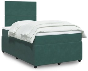 vidaXL Κρεβάτι Boxspring με Στρώμα Σκούρο Πράσινο 120x200εκ. Βελούδινο