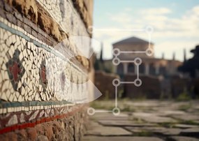 Intra Συλλεκτικό Ξύλινο Παζλ Plywood 4mm - Τοίχο από τούβλα με ψηφιδωτά πλακάκια και ανθρώπους Σε Ξύλινο Κουτί - Διαστάσεις Puzzle: 10x10 cm – 25 κομμάτια