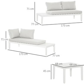 Outsunny Σετ επίπλων κήπου για 3 άτομα με βοηθητικό τραπέζι, καναπές με μαξιλάρια, σχήμα L, εξωτερικού χώρου, αλουμίνιο, κρεμ λευκό