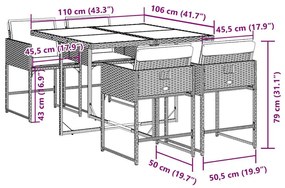 vidaXL Σετ Τραπεζαρίας Κήπου 5 Τεμαχίων Μαύρο Συνθ. Ρατάν με Μαξιλάρια