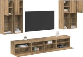 vidaXL Σετ Κονσόλας Τηλεόρασης με LED Φώτα 7 pcs artisan δρυς