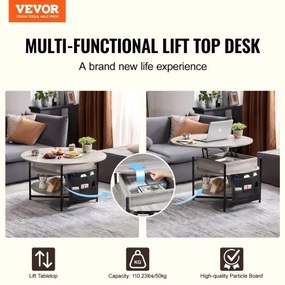 VEVOR Lift Top Coffee Table 35.3&quot; Round Coffee Table for Living Room White