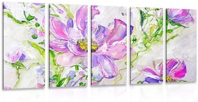 Εικόνα 5 μερών μοντέρνα ζωγραφισμένα καλοκαιρινά λουλούδια - 100x50