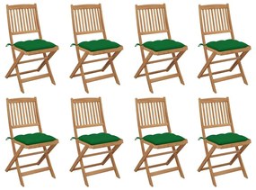 Καρέκλες Εξ. Χώρου Πτυσσόμενες 8 τεμ. Ξύλο Ακακίας &amp; Μαξιλάρια - Πράσινο