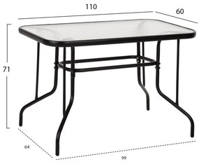Τραπέζι Adam Μεταλλικό Μαύρο Με Γυάλινη Επιφάνεια 110Χ60Χ71Υεκ.