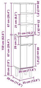 Ντουλάπι Μπάνιου OTTA 35x30x159 εκ. Μασίφ Ξύλο Πεύκου - Καφέ