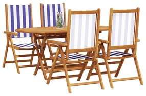 vidaXL Σέτ φαγητού για κήπο 5 pcs Μπλε και λευκό Μασίφ ξύλο ακακίας
