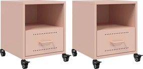 vidaXL Κομοδίνα 2 τεμ. Ροζ 36x39x43,5 εκ. από Χάλυβα