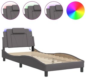 Πλαίσιο Κρεβατιού με LED Γκρι 90x200 εκ. Συνθετικό Δέρμα - Γκρι