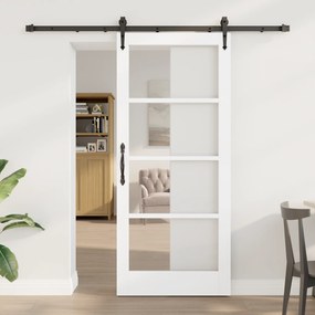 vidaXL Συρόμενη Πόρτα  με Σετ Εξαρτημάτων Λευκή 86x198.5 cm Στερεό Ξύλο Πεύκου