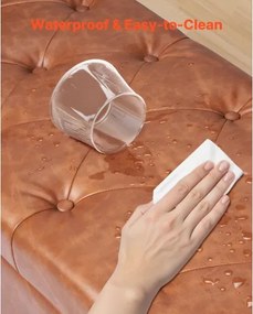 VEVOR Button-Tufted Storage Ottoman Bench Rolled Arm PU Leather Wood Legs Brown