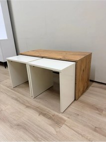 Τραπεζάκι σαλονιού με σκαμπό από ατλαντικό πεύκο Κρεμ